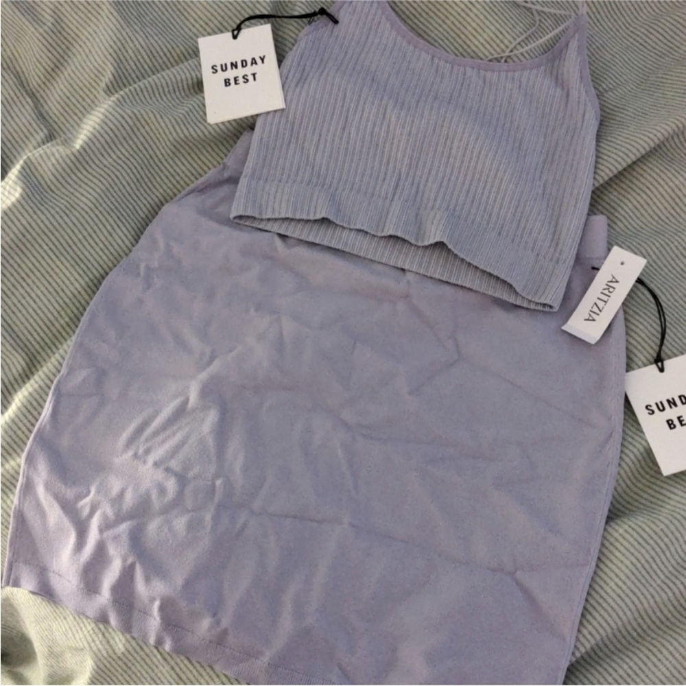 Sunday Best Lavender Ribbed Crop Top and Matching Skirt Set
